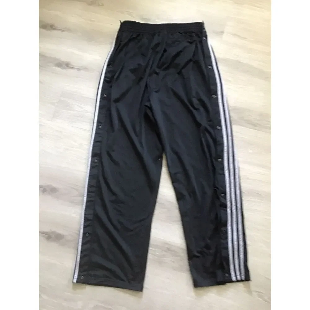 Vintage Adidas Pants Men's Large Black Silver Stripes Break Away Side‎ Snap